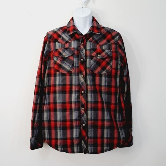 PrAna Midas Holstad Plaid‎ Organic Cotton  Pearl Snap Size Med - Picture 1 of 7